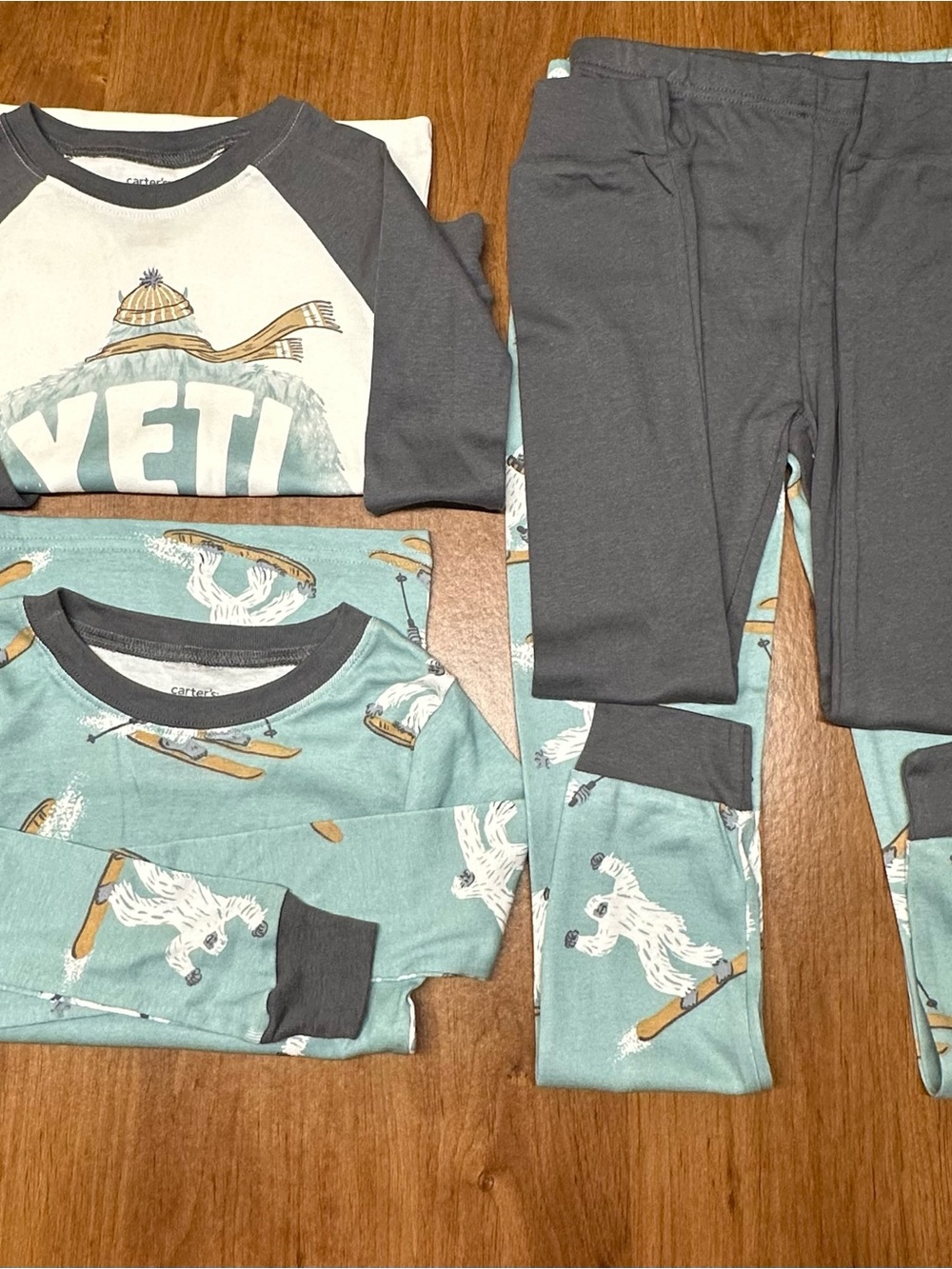 Carter's Teal and Charcoal Yeti Pajama Set with Ski Print 4 pieces